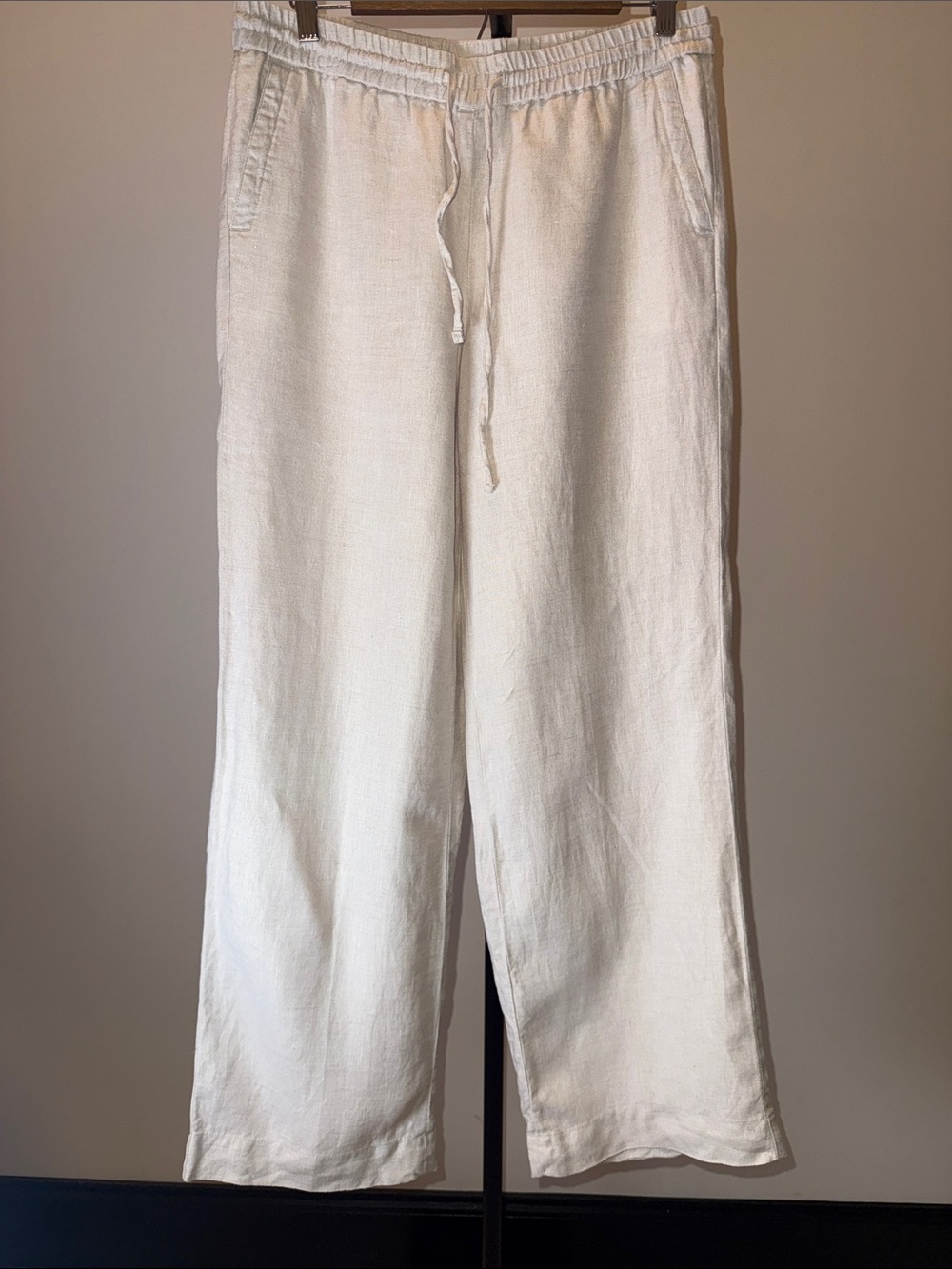 Talbots 100% Linen Wide Leg Drawstring Pants Oatmeal Flax Natural | Size 8